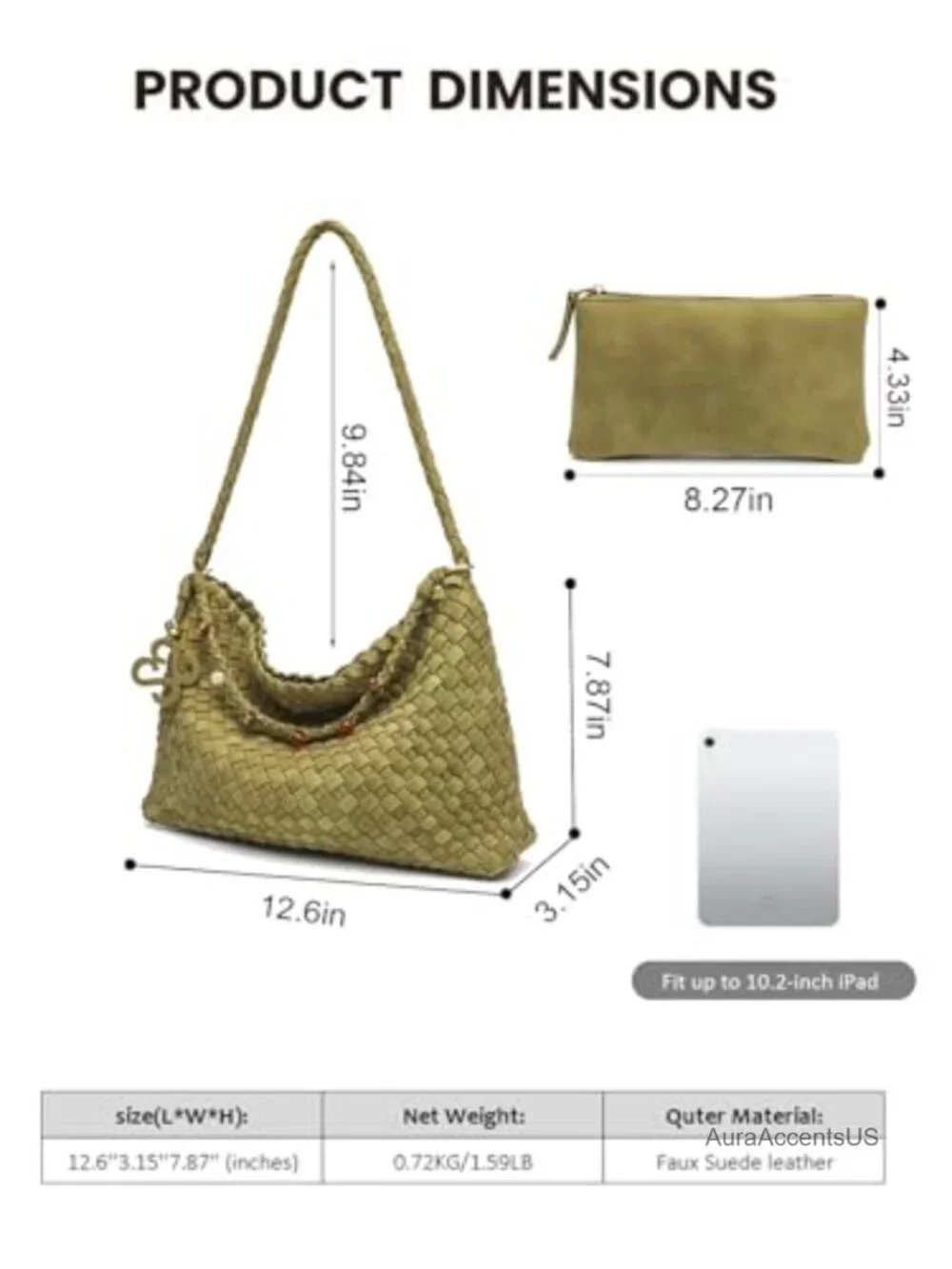 Woven Faux Suede Hobo Shoulder Bag with Magnetic Closure and Beaded
